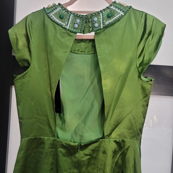 BCBG Max Azria jewel neck silk party cocktail green mini dress NYE 10 Medium - Picture 12 of 16